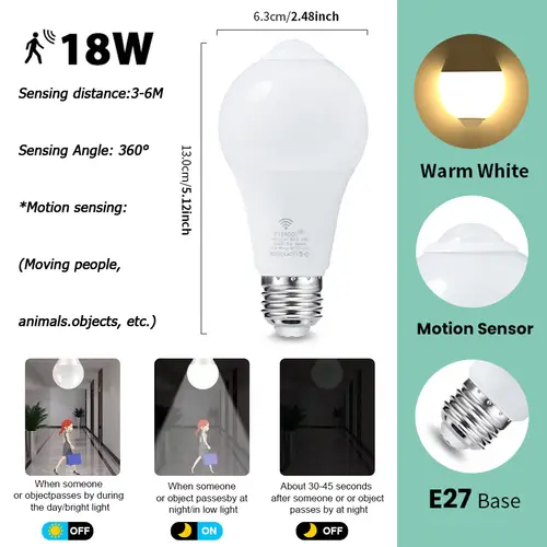 4PCS 20W 18W 15W 12W 9W 6WLampada LED E27 Radar Motion Sensor Light Bulb 189-265V Infrared Detection Smart Lamp Working in Night - Image 10