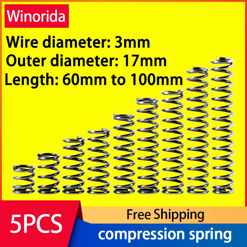 

65Mn Pressure Spring Line Diameter 3mm, External Diameter 17mm, Length 60mm to 100mm Telescopic Spring Compressed Spring