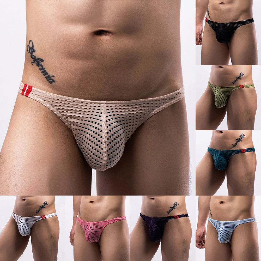 Breathable Mesh Men's Underwear Enhance Penis Pouch Panties Sexy Thongs Swimming Low Rise Bikini Briefs Push UP Hips men s enhance pouch thongs briefs low rise ultra thin bikini panties ice silk g string underwear t back knickers erotic lingerie