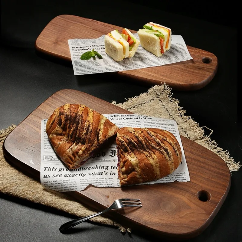 Japanese Wooden Cutlery and Plates Black Walnut Solid Wood Pizza Plate Kitchen Dining Plate Set Wooden Steak