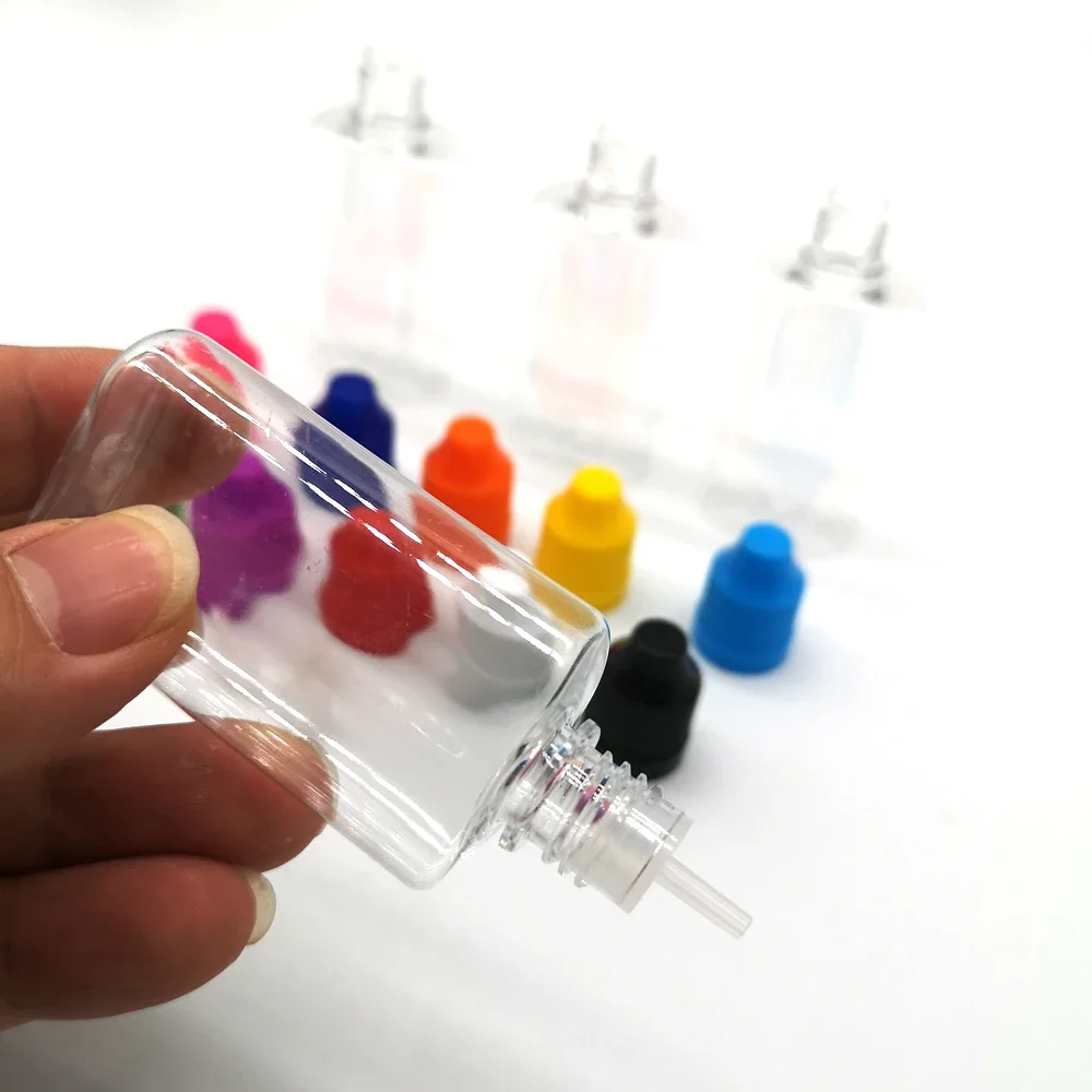 100pcs 30ml Clear/Black PET Plastic Square Flat Dropper Bottles Long Tip Cap Empty Liquid Dropper Squeezable Refillable Bottles