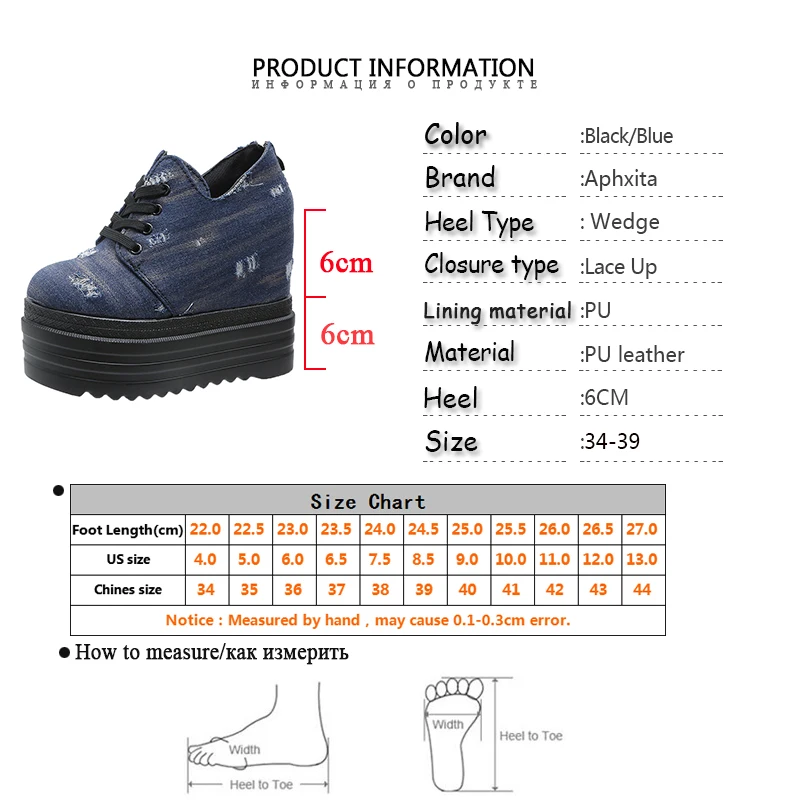 Aphixta Blue Denim Upper Platform Ankle Boot Height Increasing Women Back Zip Shoes Thick Botton Sole Lace Up botas mujer