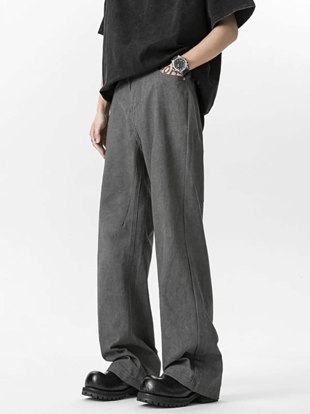 2024 Men's Spring Summer Retro High Street Denim Trousersmale Loose Wide-leg Pants Men Fashion Solid Color Straight Jeans F180