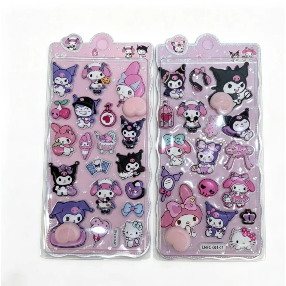 귀여운 헬로키티 스티커 쿠로미 시나모롤 마이멜로디 3D 릴리프 젤리 스티커 카와이 장식 버블 데칼 장난감 선물 S