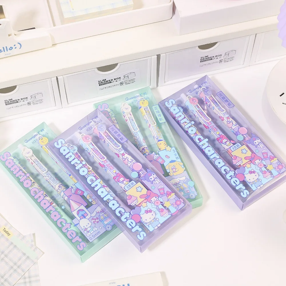 

3pcs Kawaii Anime Cute Sanrio Hello Kitty Cinnamoroll ST Quick Drying Black. Gel Pen Examination Diary Document School Supplies