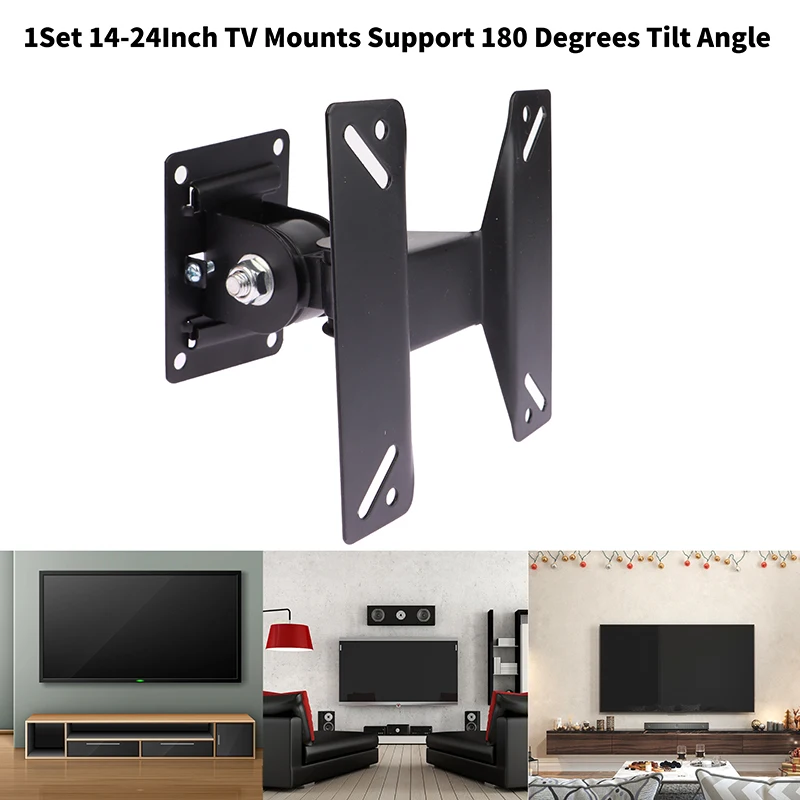 14-24Inch TV Mounts LCD LED Monitor Wall Mount Bracket Fixed Flat Panel TV Frame Support 180 Degrees Tilt Angle w/Screw