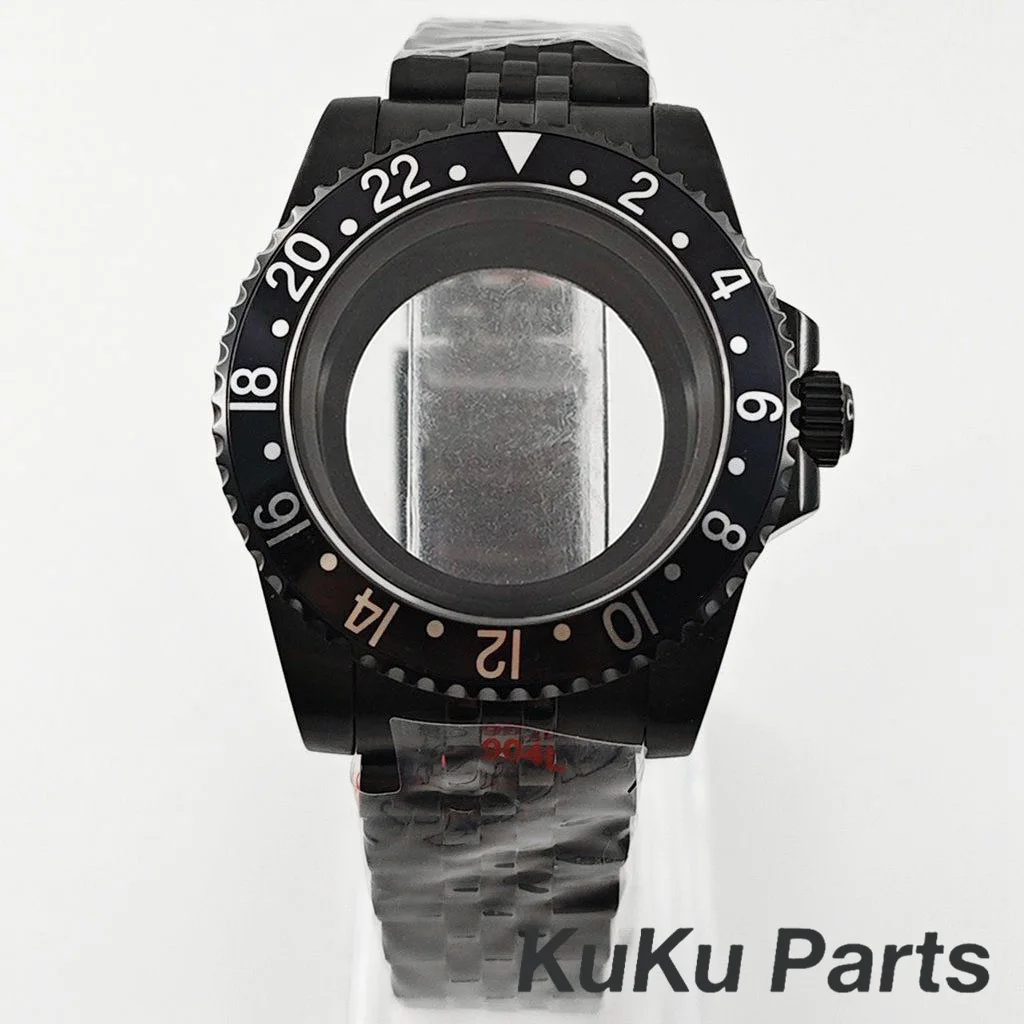 Black Purple GMT Bezel Watch Case with PVD Black Jubilee Bracelet and Sapphire Crystal