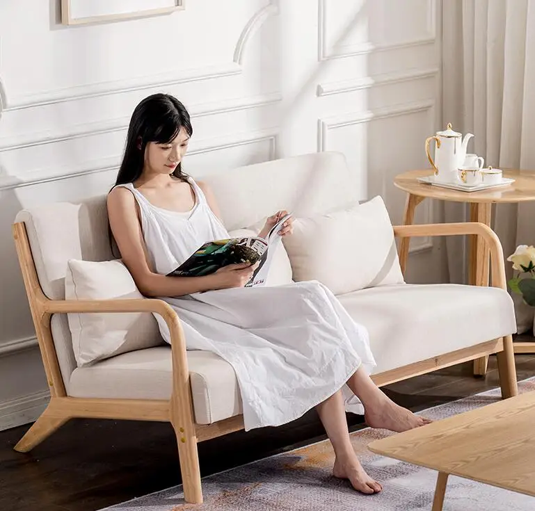 Lazy Sofa Nordic Single Sofa Chair Simple Balcony Home Fabric Milk Tea Shop Solid Wood Leisure Sofa Sofas for Living Room Sofas