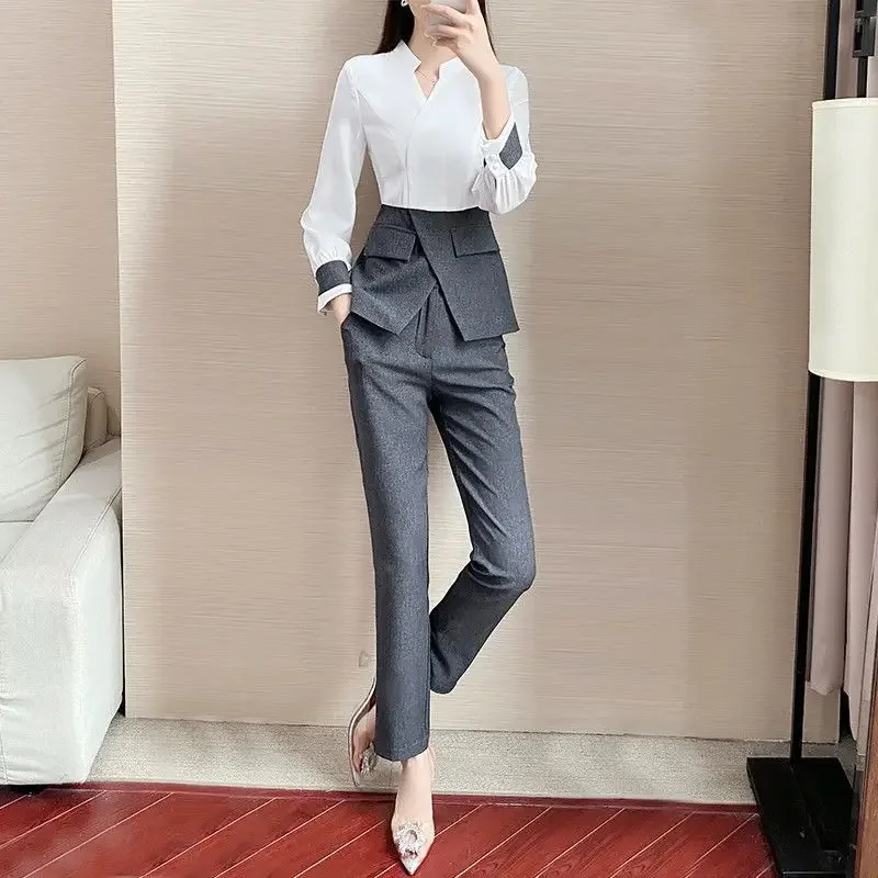 Two Piece Set Pants for Women Wear To Work Womens 2 Pant Sets Business Outfit Professional Office Cotton Trouser Suit Formal Xxl
