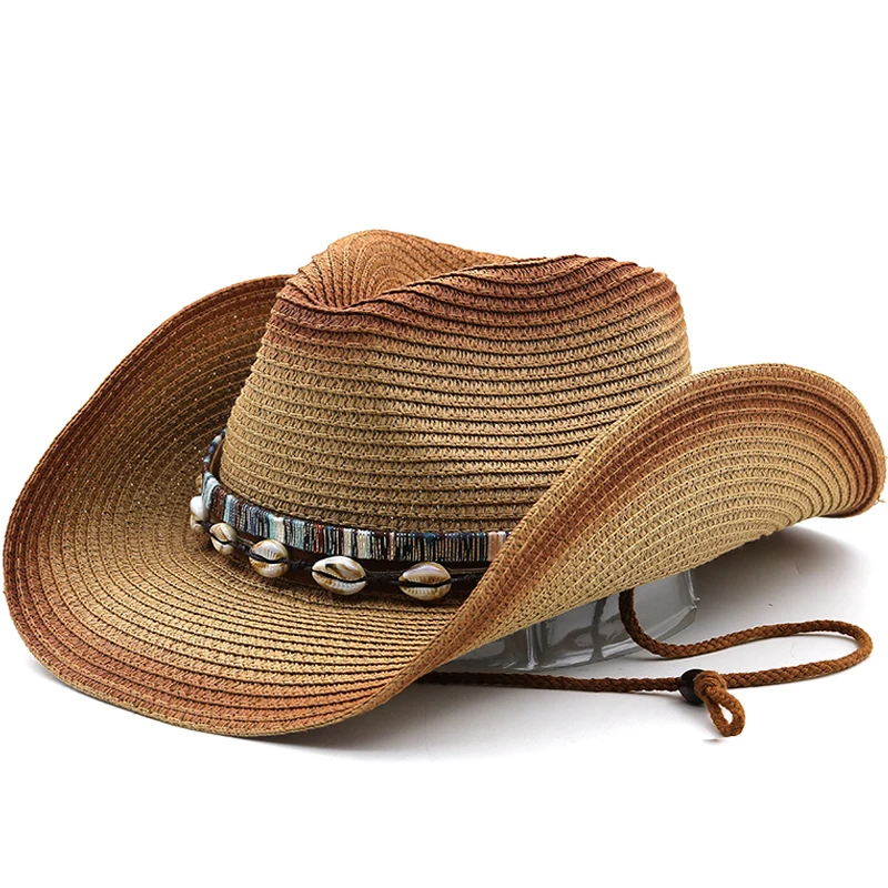

Cowboy Hat Men's Sun Hat Wide Brim Fedora Hat Belt Decorate Beach Straw Hat for Men UV Protection Cap Chapeau Femme
