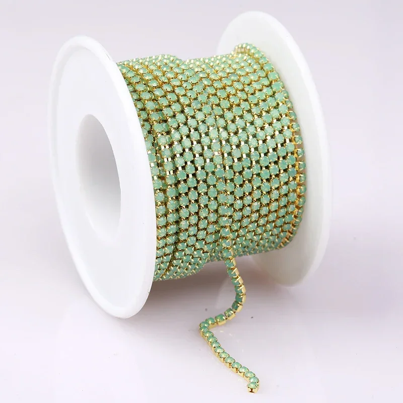 Opal Glass Rhinestone Trim in Pink, Green, and Blue – 1 Yard for DIY Wedding Dress Decoration