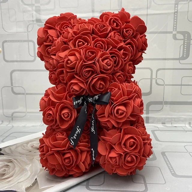 

25CM Love Heart Rose couple Bear Artificial Flowers Soap Foam Rose Flower Panda Christmas Gifts for Women Valentine's Day Gift