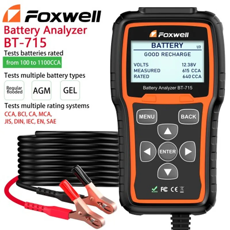 Foxwell BT715 Car Battery Analyzer 12V & 24V AGM / EFB Flat Plate Battery Tester Replaced Foxwell BT705