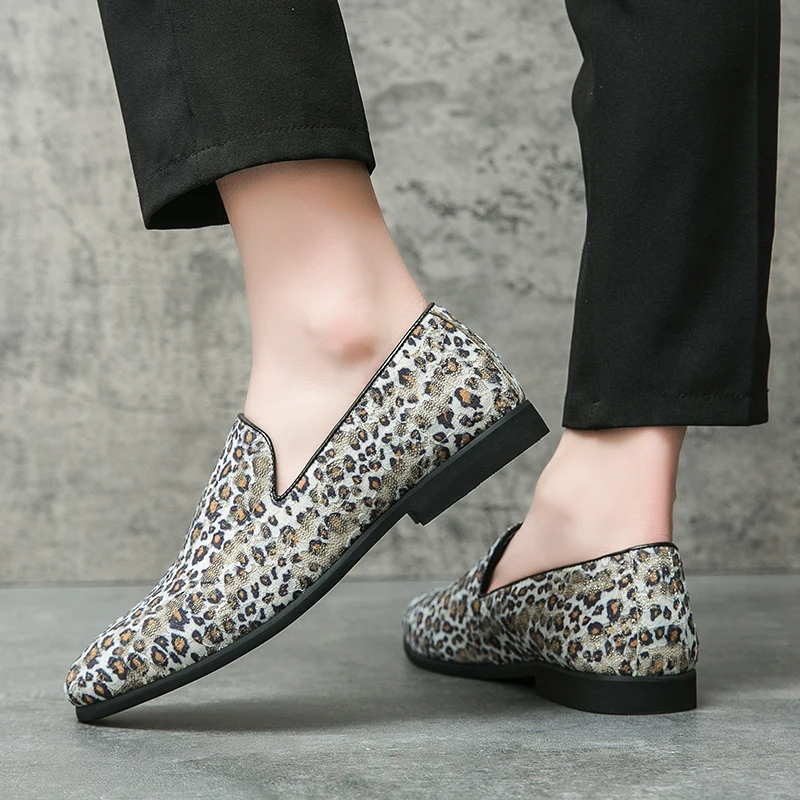 Casual Men's Large Size Business Senior Leather Shoes Leopard Lazy Soybean Shoes Men's Loafers