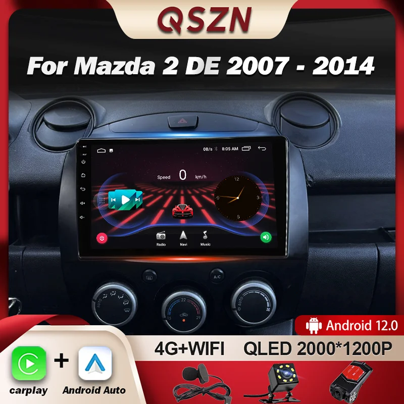 

Автомагнитола QSZN для Mazda 2 DE 2007-2014, мультимедийный видеоплеер с GPS-навигацией, 4G, Carplay, Android 12, автомагнитола, автомагнитола