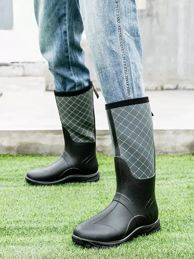 Waterproof Neoprene High Rain Boots Keep Warm Snow Rubber Shoes Anti-Slip Fishing Hunting High Boots Summer Car Washing