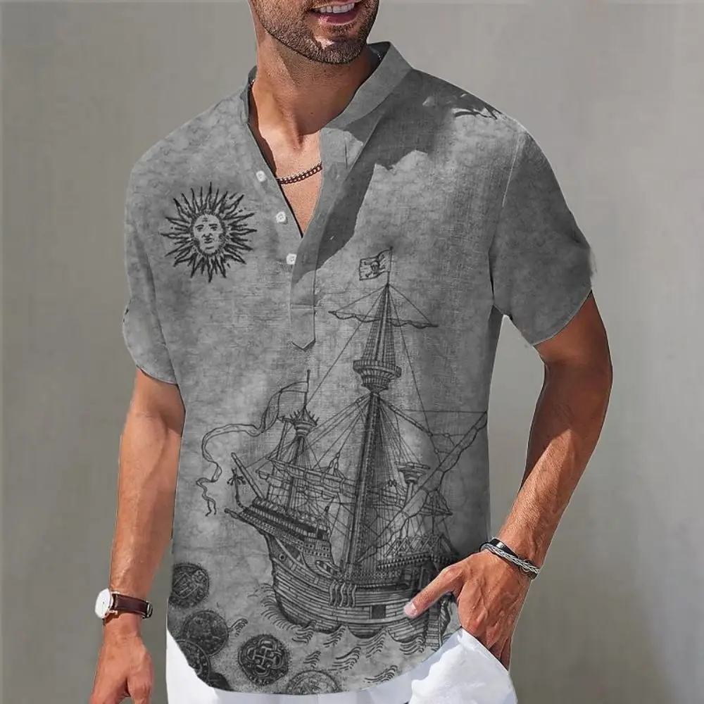 

2023 Men Hawaiian Shirts Short Sleeve Tops 3d Compass Graphic Clothing Fashion Designer Apparel Streetwear Henley Shirt Camisas