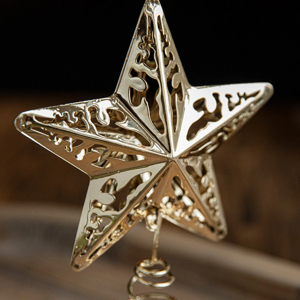 Metal Glittered Gold Star Christmas Tree Topper for Holiday Party Home Decor