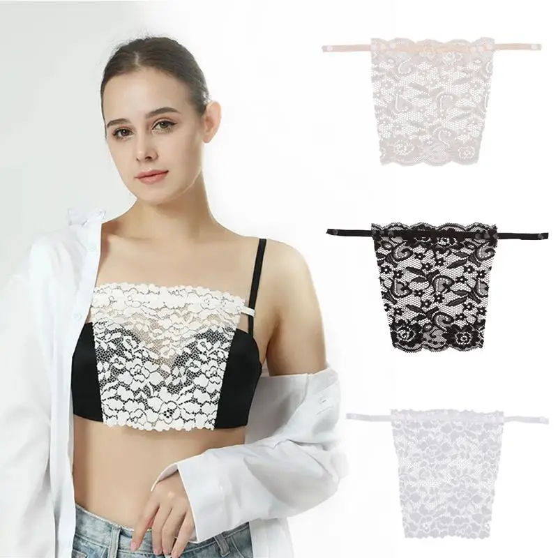Women Lingerie Bra Women Summer Clip-On Floral Leaves Lace Mock Camisole Bra Insert Cleavage Cover Overlay Panel Vest Wrapped Chest Bandeau