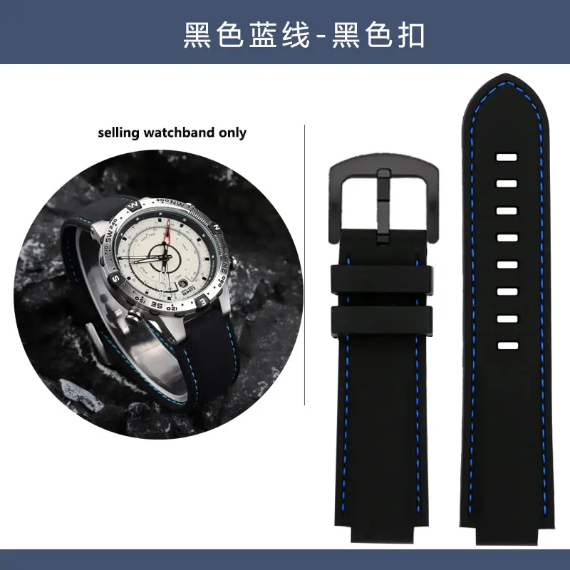 Waterproof Silicone Sports Watch Strap with 24-16mm Raised Mouth Design for Timex Tidal Compass Series