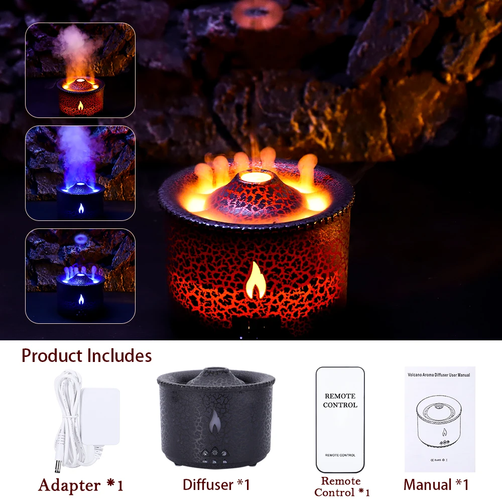 Flame Volcano Humidifier Aroma Diffuser Ultrasonic Mist Maker Fogger LED  Essential Oil Fire Jellyfish Diffuser Fragrance Home