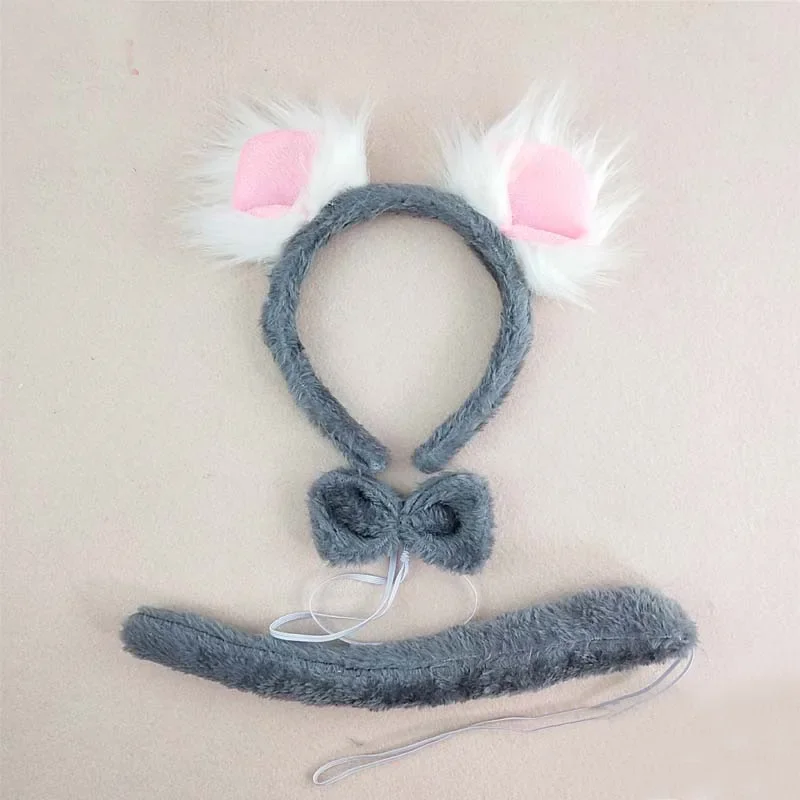 Erwachsene Kinder Party Koala Ohr Stirnband Fliege Schwanz Set Geschenke Tier Haarbänder Plüsch Geburtstag Halloween Kostüm Cosplay