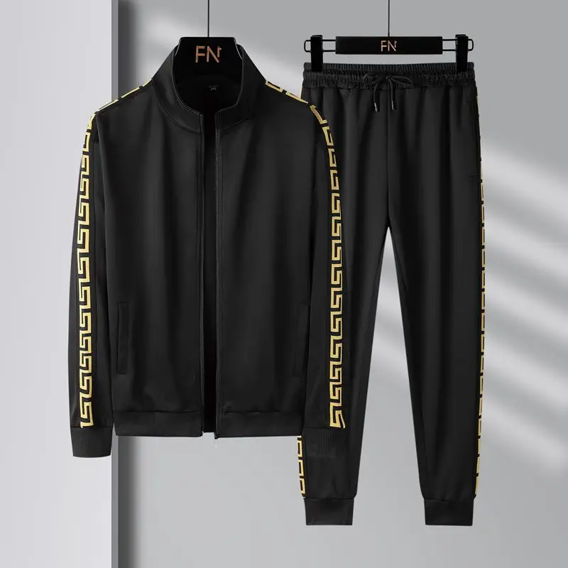 Men's clothing spring and autumn high quality sports leisure suit cardigan stand collar trousers plus size two-piece set 2