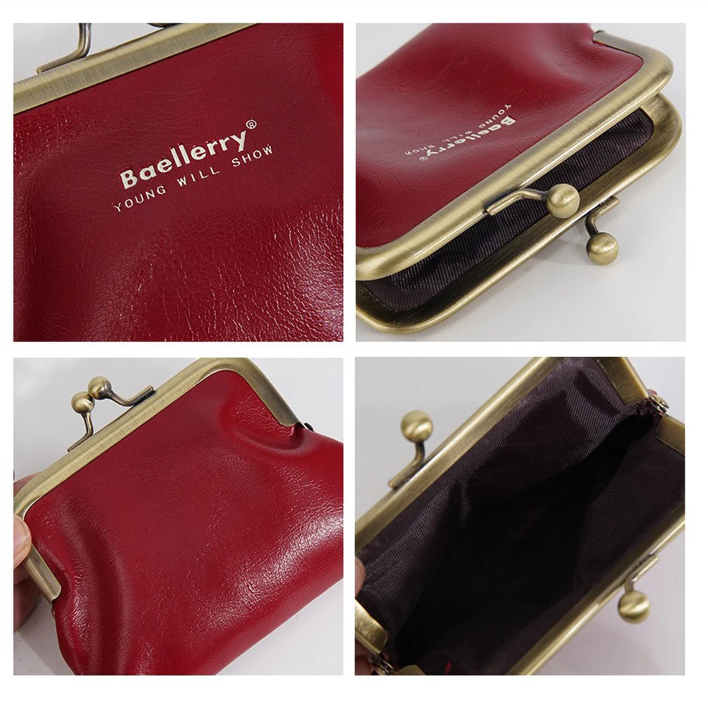 Baellerry Metal Frame Mini Wallet Women, PU Leather Slim Card Holder with Tinplate Accent - Stylish Compact Coin Purse for Essen