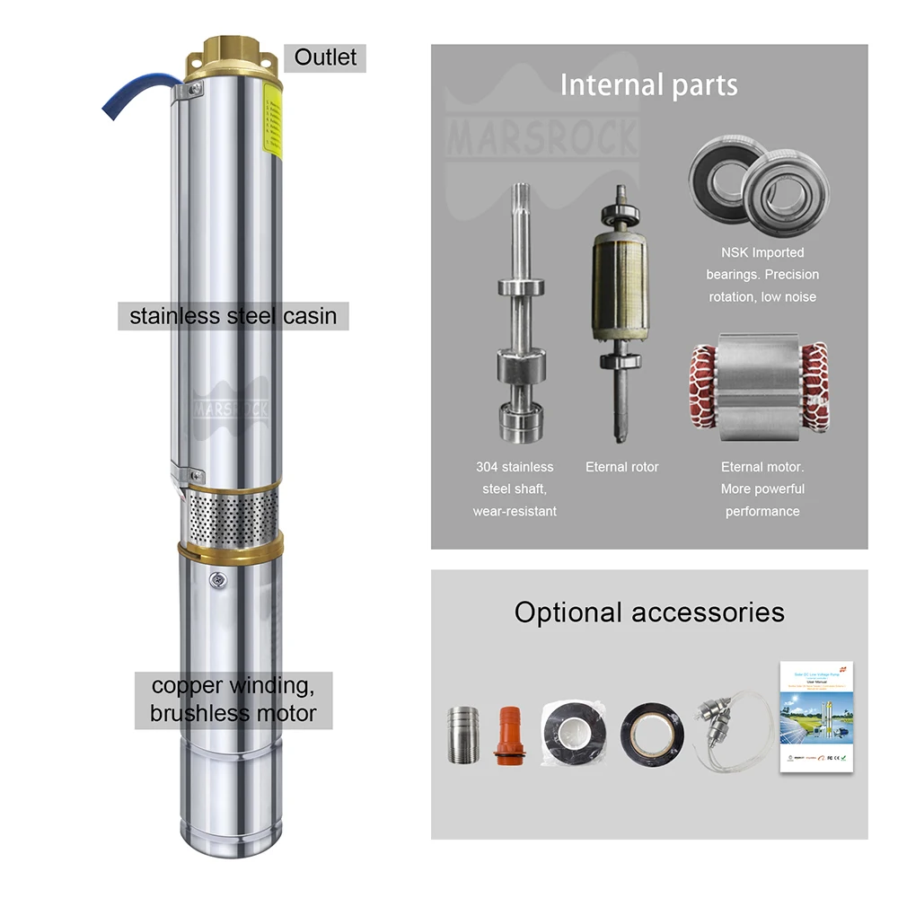 400W Solar DC Deep Well Pump 48V Built Permanent Magnet Motor and With External Controller Solar Brushless Submersible Pump