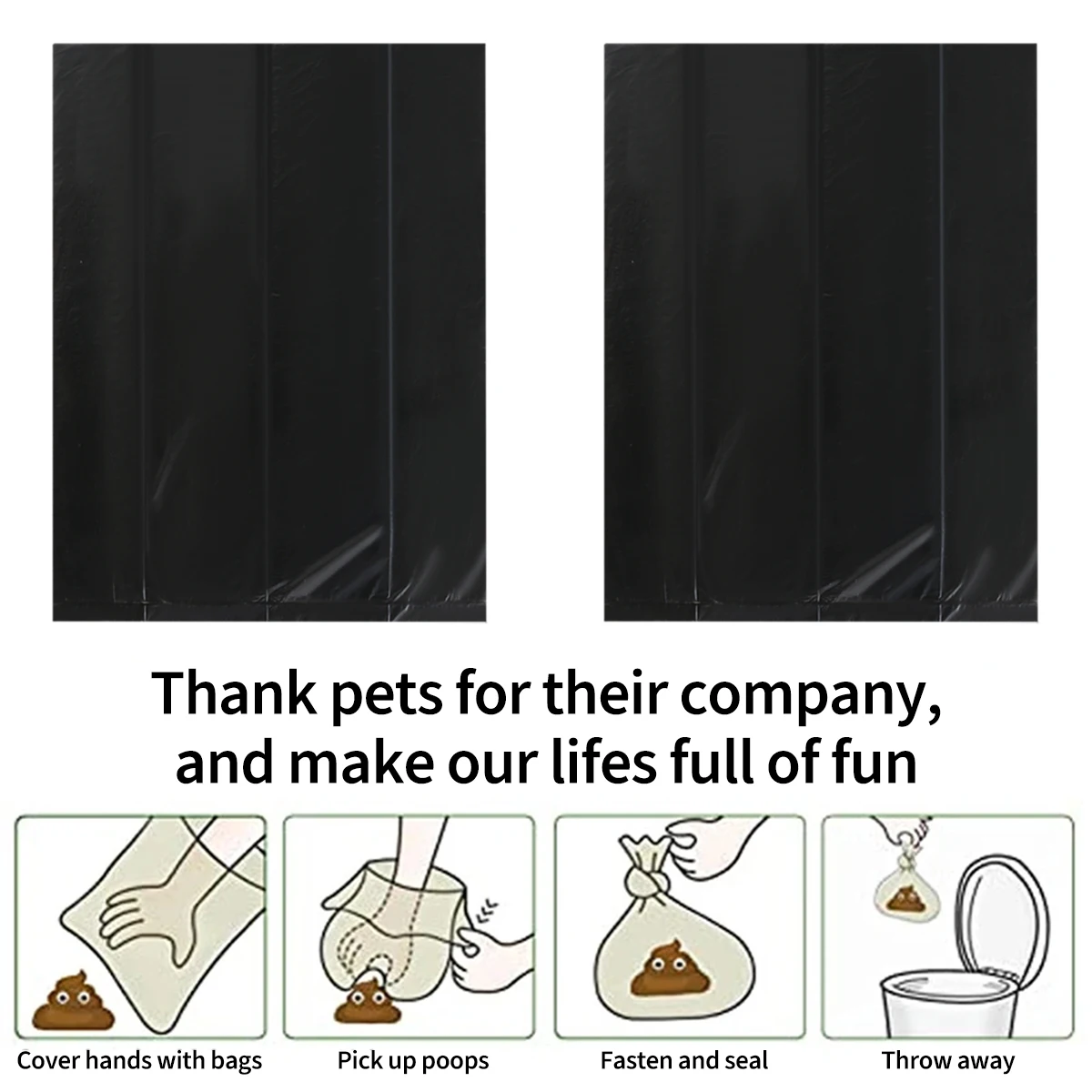 Pets Poo Bags Rolls Strong Thick Leakproof Disposable Waste Bin Bags Perfect For Dogs Cats Puppies Walking Road Black Color dog poop bag pet cleaning products