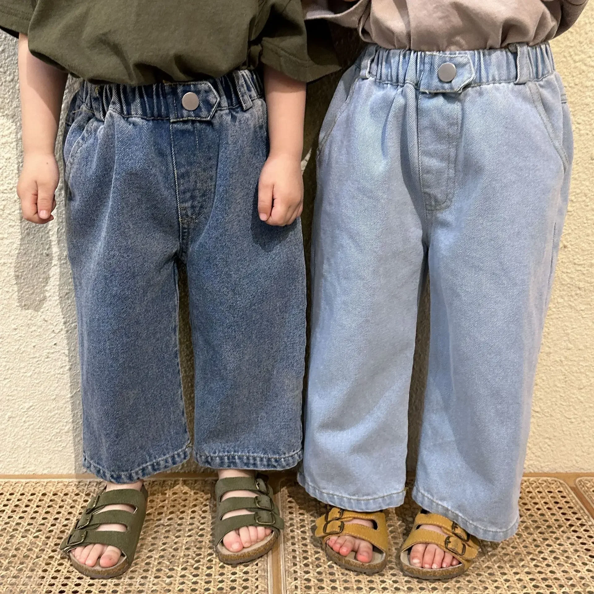 

Children's Pants 2024 New Spring Autumn Boy's Denim Soft Jeans Loose Casual Girls Wide Leg Pants Straight Pants Baby Girl Jeans