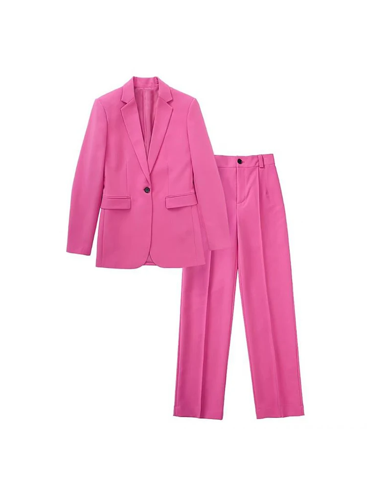 jogging suits women 2Pcs Women Solid Blazer Suit Sets 2022 Spring Autumn Office Lady Single Button Jacket+Long Pant Long Sleeve Notched Tops white pant set Suits & Blazers