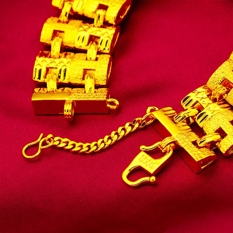 Domineering Fashion H Big Bracelet Men's 24K Gold AU999 - Unique H shape&thick chain, heavy gold texture, for business occasions