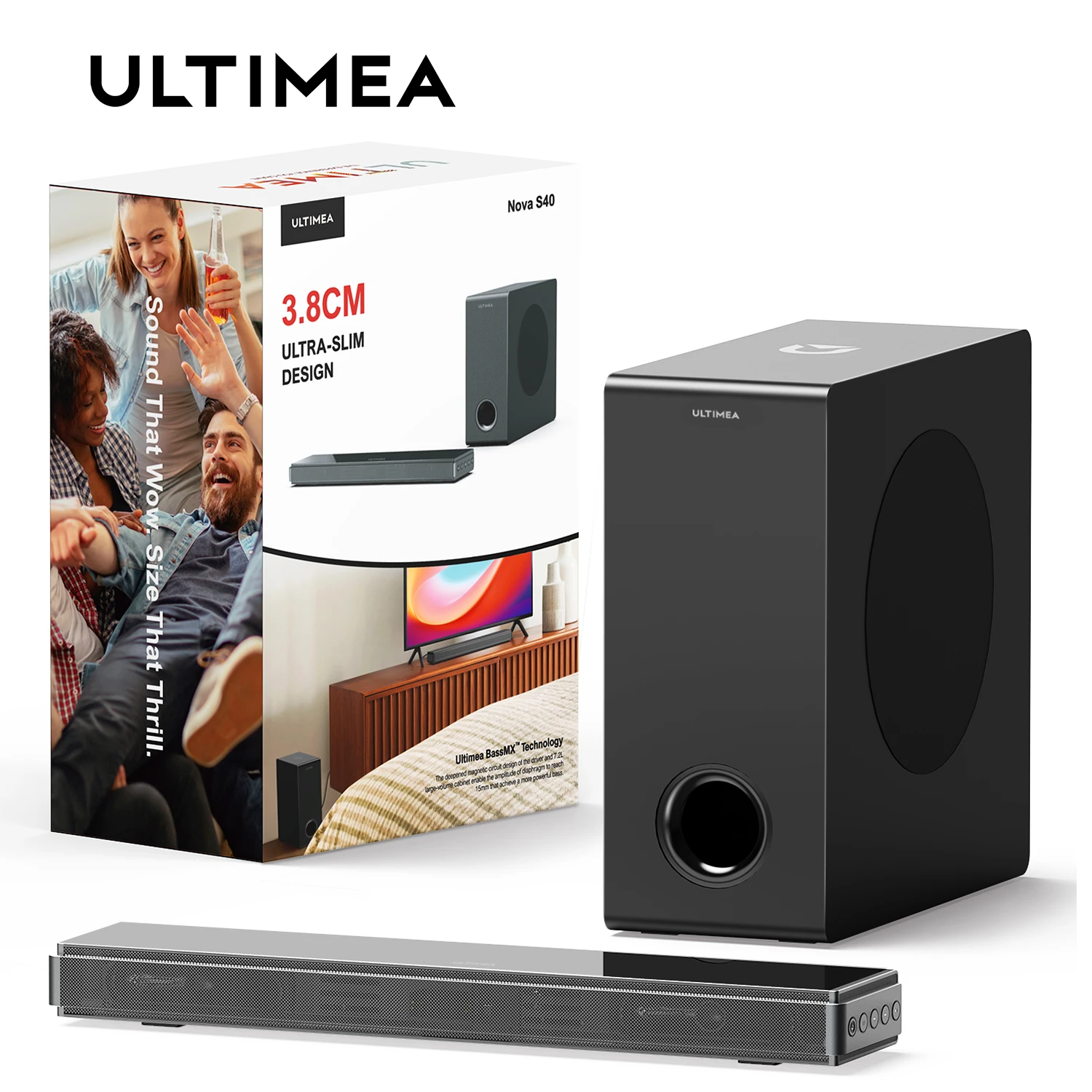 Ultimea Altoparlanti Tv Ultrasottili Soundbar Per Tv, Soundbar 2.1 Pc Con Subwoofer 5.3 Mini Sound Bar Bluetooth Per Giochi Pc, Arc