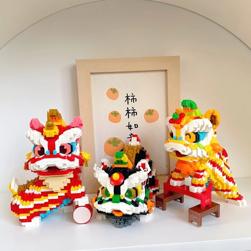 2024 City Creativity Chinese New Year'S Eve Lion Dance Nanshi Beishi Building Blocks Bricks Toys New Year Christmas Gift Toys