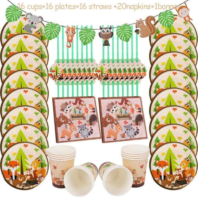 Safari Birthday Party Decoration Disposable Tableware Set Safari Dinosaur Party 1st Birthday Boy Baby Shower Supplies