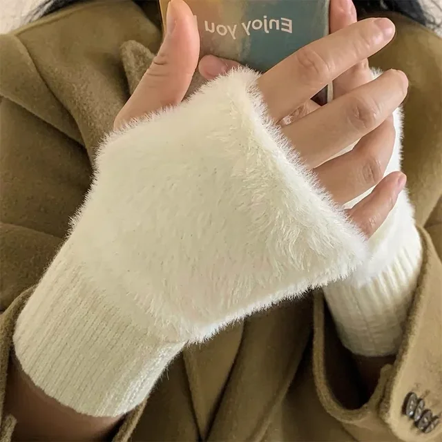 Stay Warm and Stylish with Mink Velvet Soft Winter Half Finger Gloves