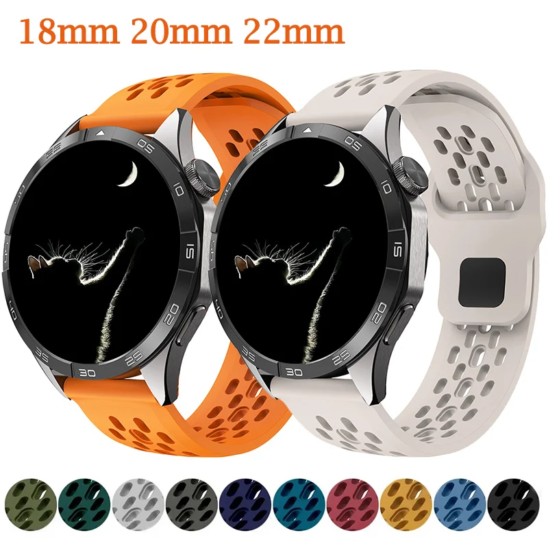 삼성 갤럭시 시계 7 FE 6 5 4 용 18mm 20mm 22mm 구멍 실리콘 밴드 Garmin Vivoactive4 용 Huawei GT5..