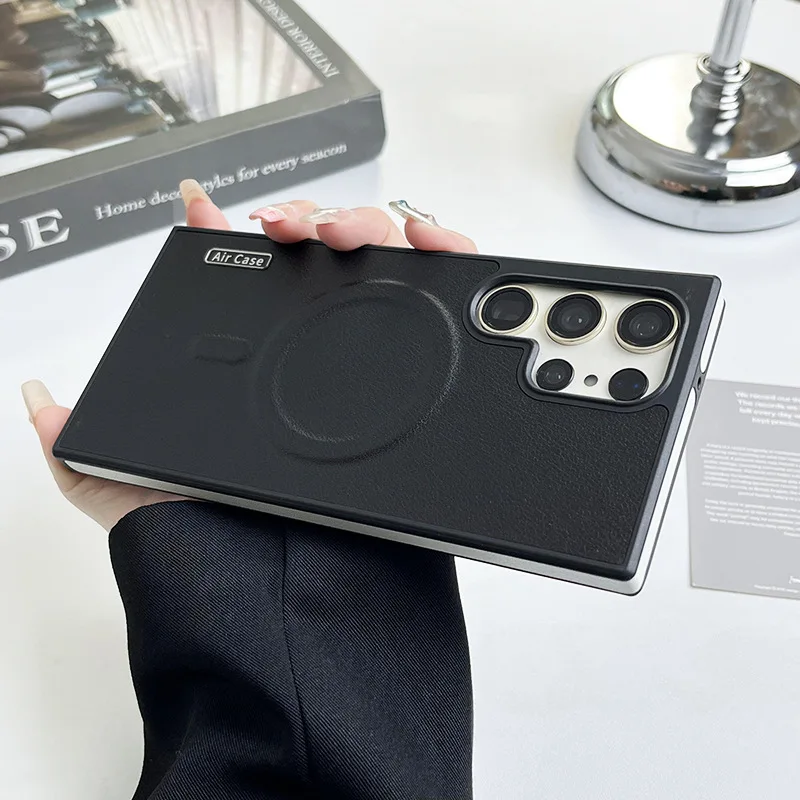 Magnetic Leather Colorblock Shockproof Case with Mag-safe Compatibility