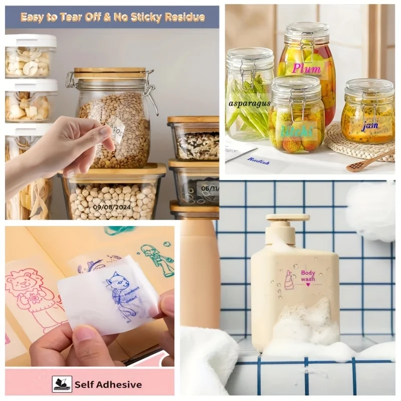 멀티 컬러 & 투명 인쇄 용지 투명 자가 접착 스티커 57mm 무선 미니 감열 프린터와 호환 가능, 스크랩북용