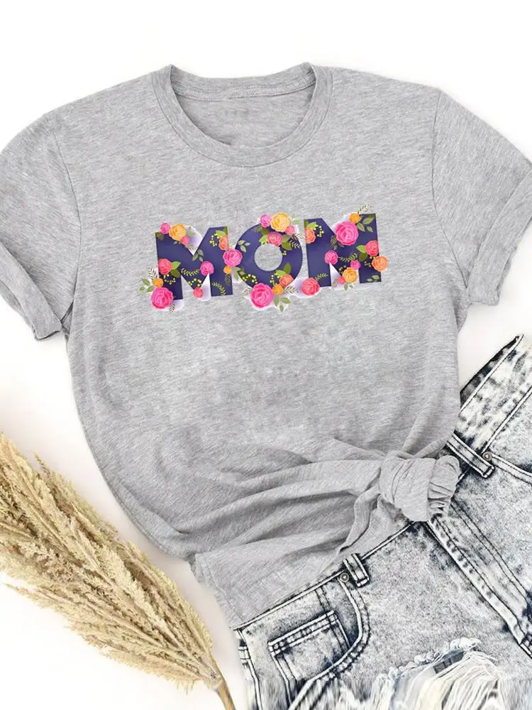 

Mom Flower Lovely Mother Mama Summer T-shirts T Top Cartoon Shirt Female Short Sleeve Clothing Fashion Print Women Graphic Tee
