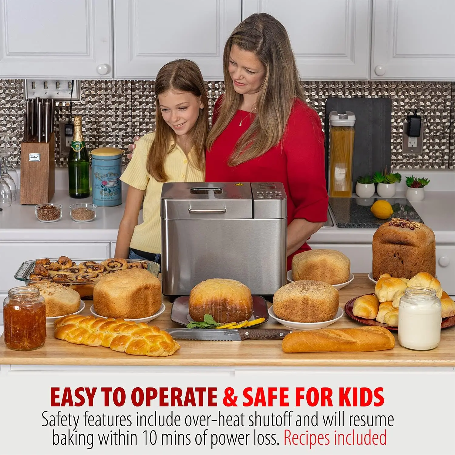 Chef 2 LB Stainless Steel Bread Maker with 25 Smart Cooking Programs and Included Accessories, Measuring Cup