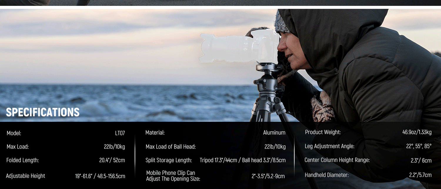 NEEWER LT07 61" Aluminum Travel Tripod Portable Camera Tripod Compatible with PD