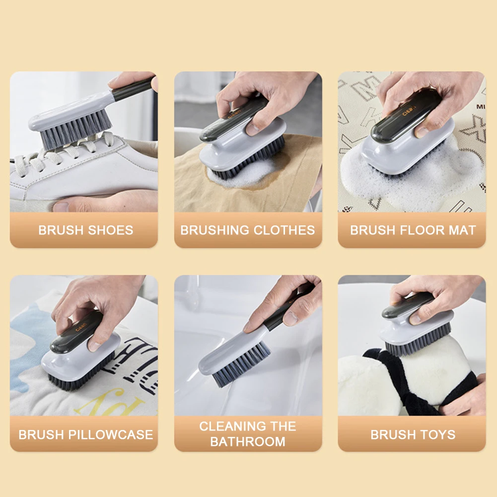2pcs Shoe Brush+Clothes Brush Long Handle Soft Bristles Laundry Brush Multi-Purpose Cleaning Brush For Clothes/Causl Shoes 6