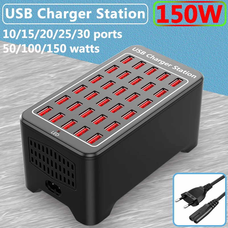 150W Multi USB Fast Charger LED Indicator 30 Ports USB 2.4A Charging  Cargador For Smartphone Tablet iPhone 12 13 14 Samsung Ipad