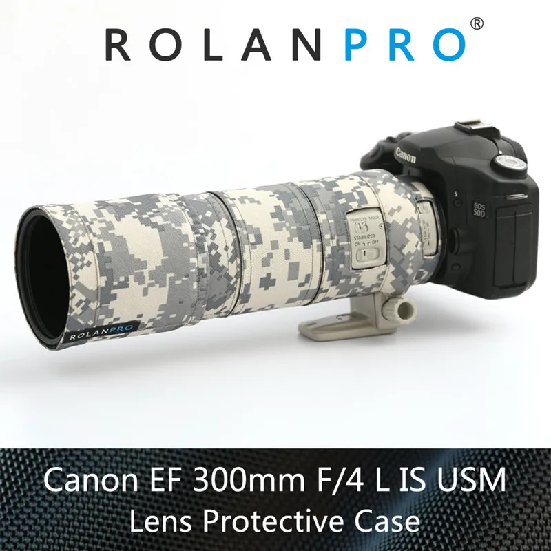 ROLANPRO Nylon Waterproof Lens Cover for Canon EF 300mm F/4 L IS USM Camouflage Lens Clothing Rain Cover Lens Case Guns Sleeve