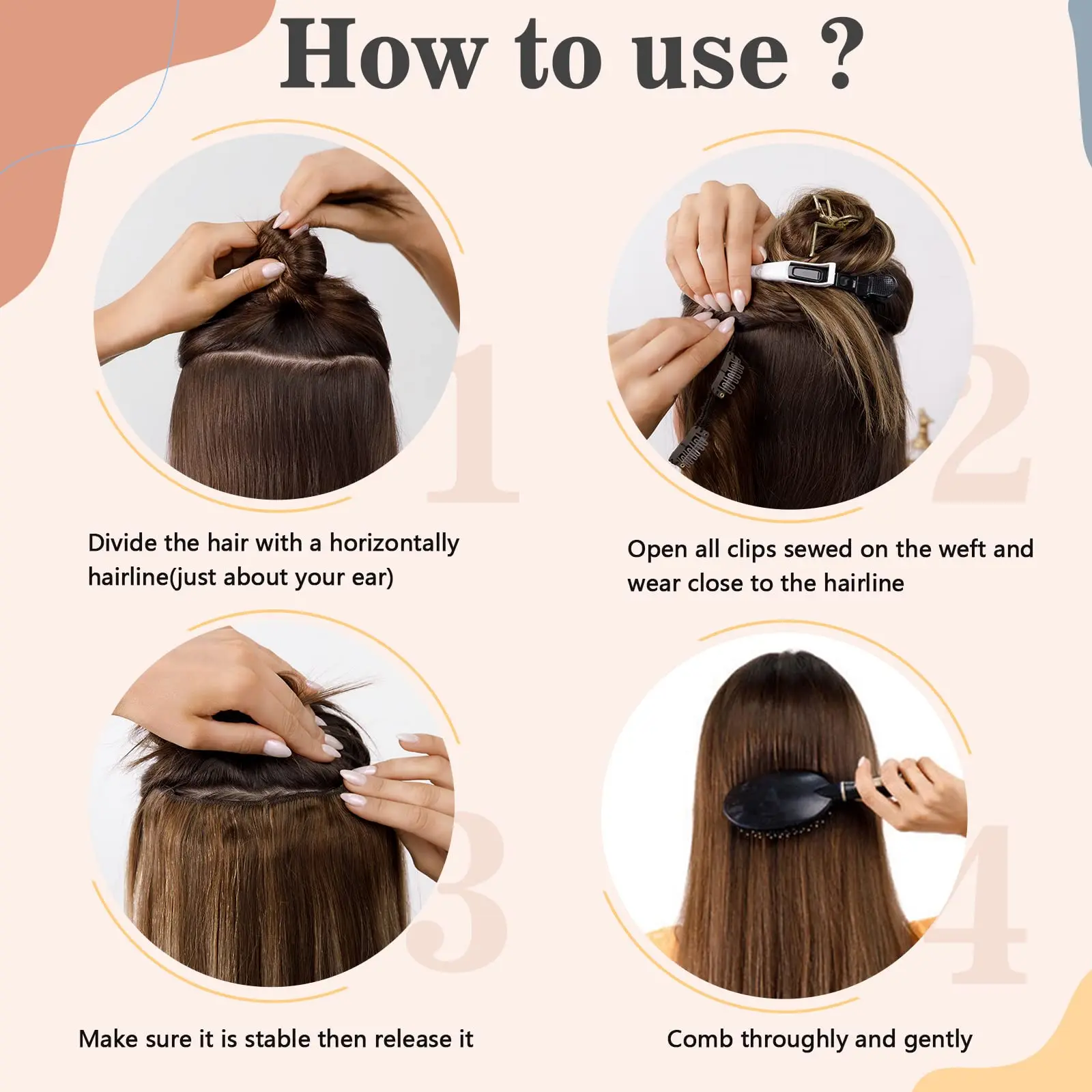 Clip in Hair Extensons One Piece/5 Clips 3/4 Full Head-Thicker Hair Clip Standard Weft Straight Soft #06 Light Brown Human
