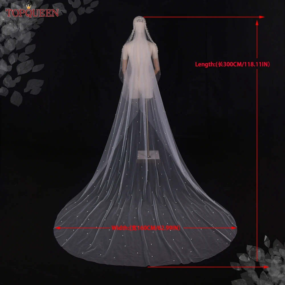 Top queen hübsche Braut Hochzeit Schleier schiere Tüll Perle Stirnband 3m lange Kathedrale Schleier Hochzeit Zubehör v207 – Detail 9