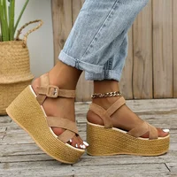 Fashion Wedge Sandals for Women Summer 2025 New Casual Non-slip Peep Toe Platform Shoes Rubber Sole Buckle Elegant Heels Women - Image 3