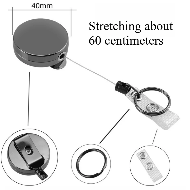 인기 판매 4CM 올메탈 이지풀 버클 건그레이 텔레스코픽 버클 강력 케이블 풀러 이지풀 스틸 와이어 로프 키체인